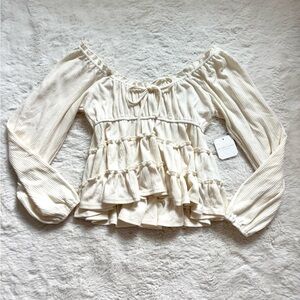 Altar'd State Cream Ruffled Blouse